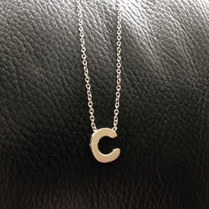 Letter ‘C’ Sliding Charm Silver Tone Chrome Initial Monogram Necklace 15” Chain